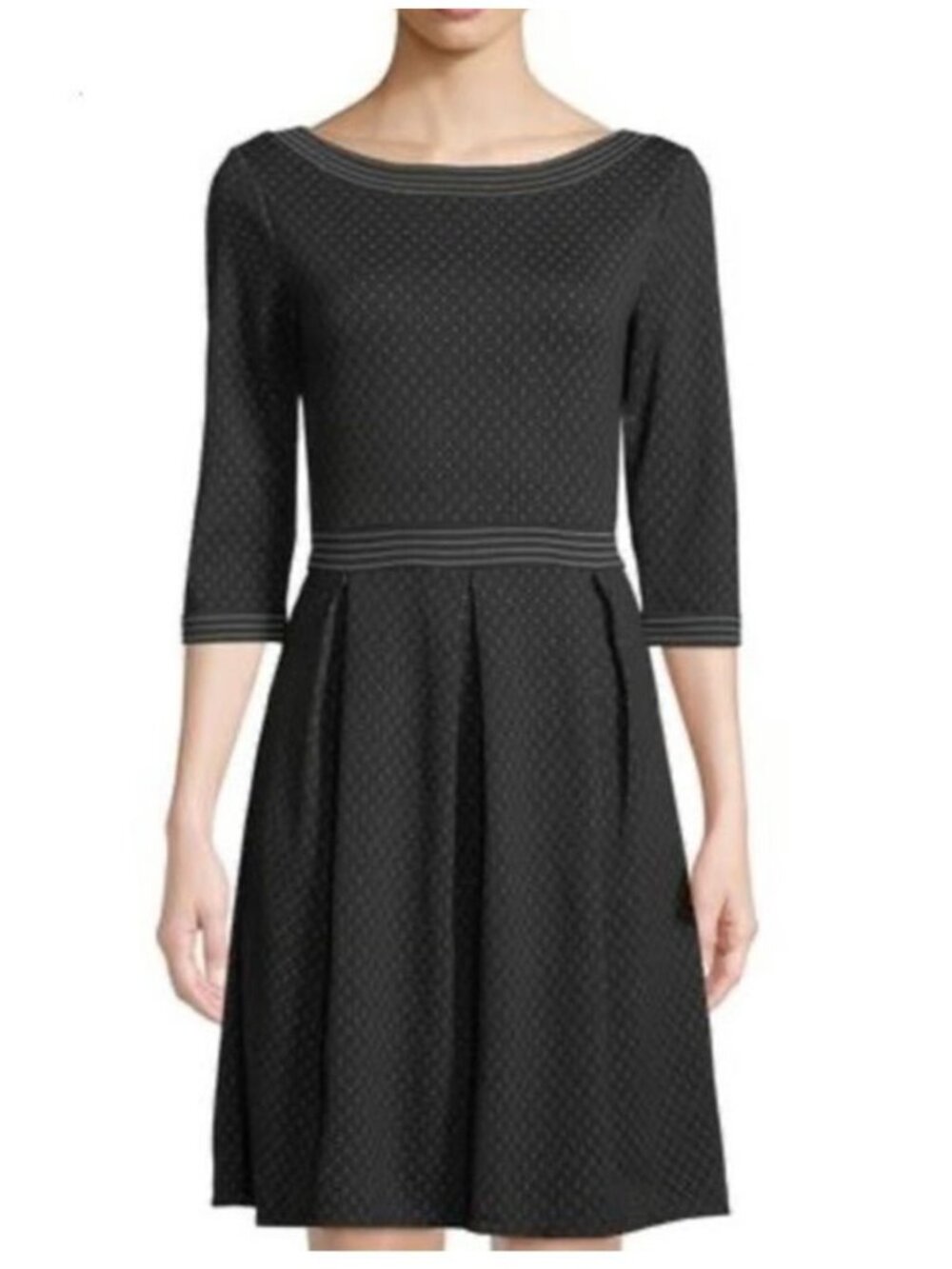 Max Studio Womens Polka Dot Dress 3/4 Sleeves pleated knit size large new $118